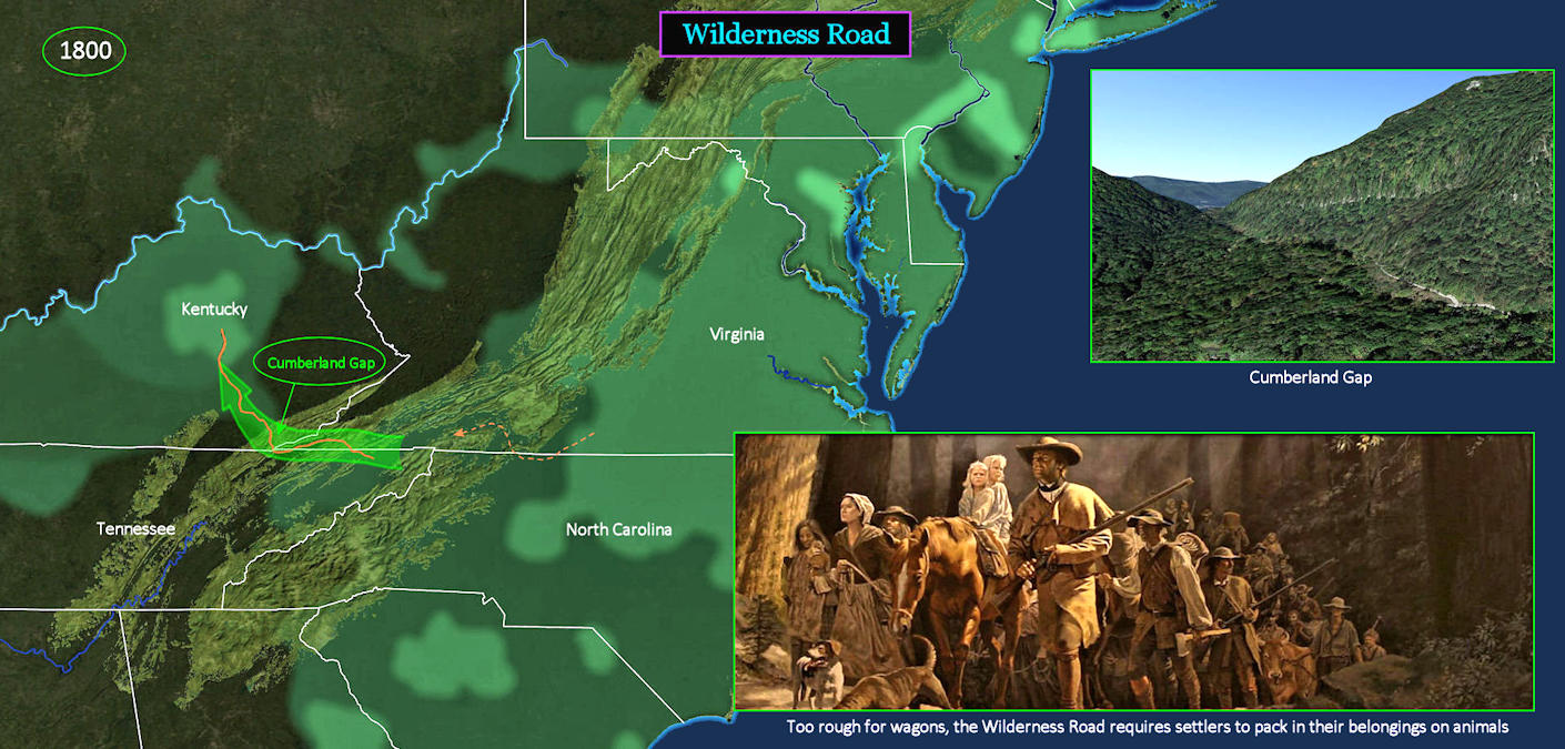 Wilderness Road, Daniel Boone, 1800 map